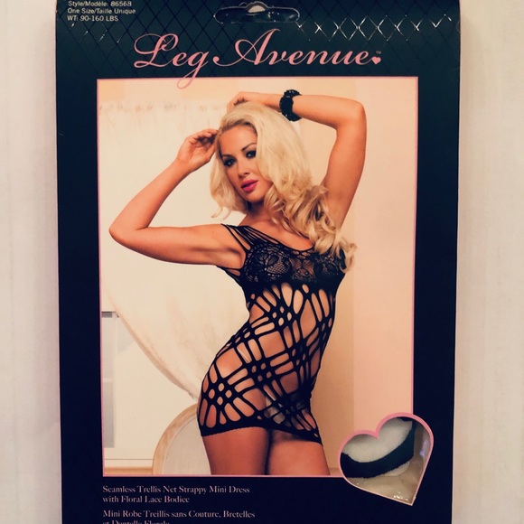 Leg Avenue Black Trellis Net Strappy Mini Dress - Picture 1 of 2